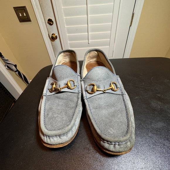 Gucci size 10 blue/grey suede horsebit slipon loafer shoes - Picture 4 of 15